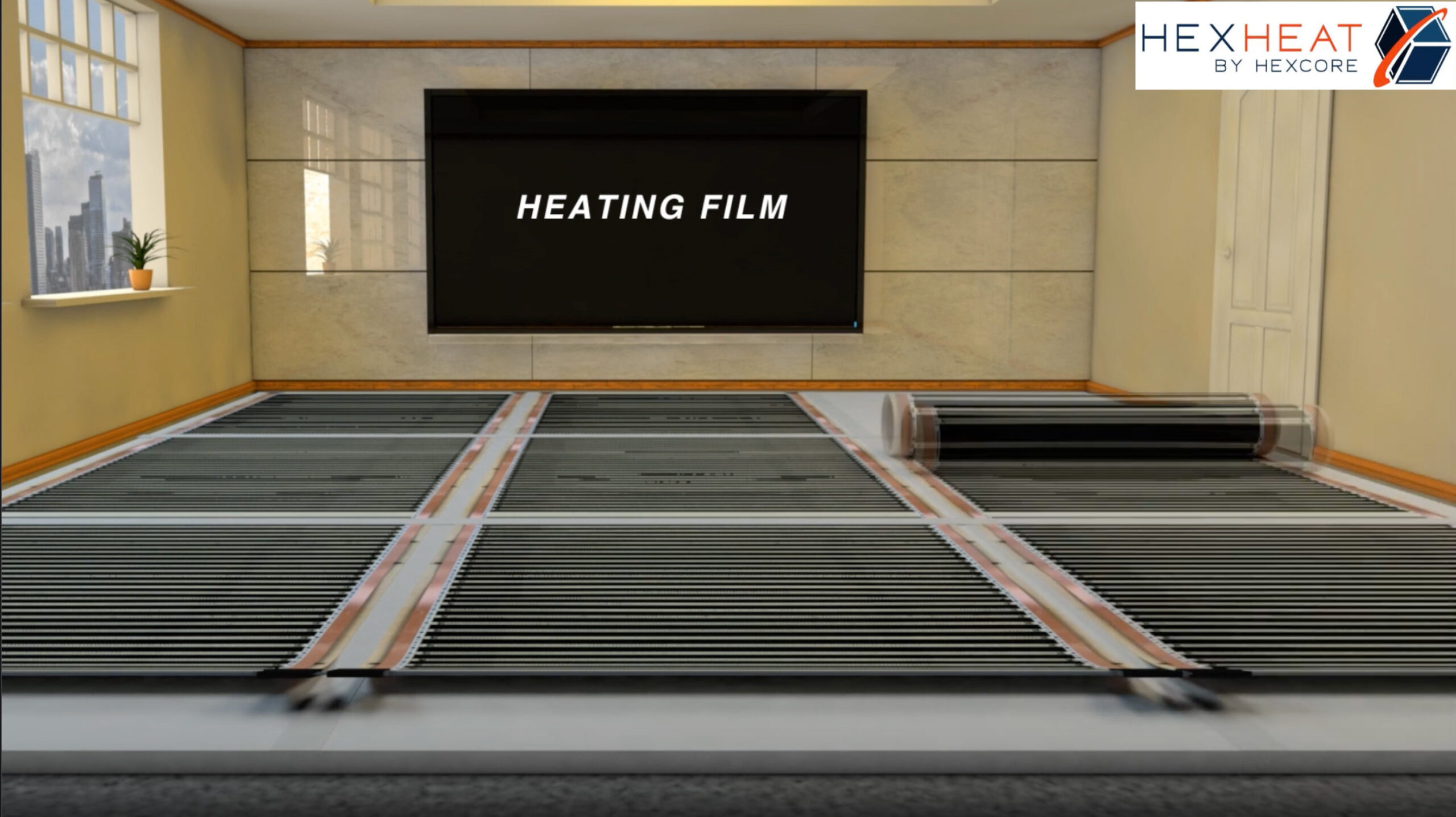 HexHeat Installation step three roll out HexHeat heating film